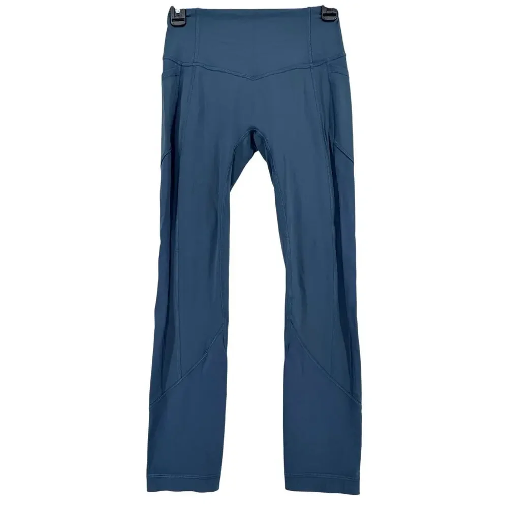 Lululemon Blue High Rise Cropped Leggings Pockets Yoga Size 4 Athletic Training